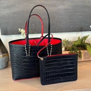 Navy Blue Christian Louboutin Cabata large with pouch
